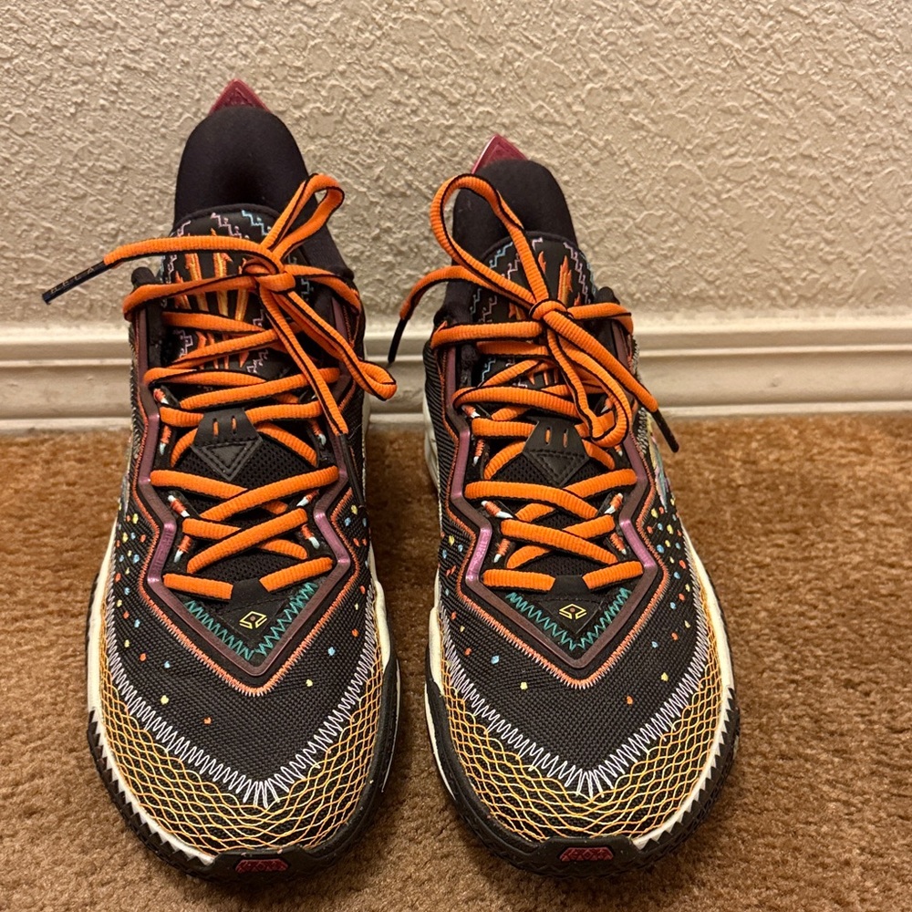 Men's Athletic Shoes - Black with Orange Accents - Picture 3 of 9